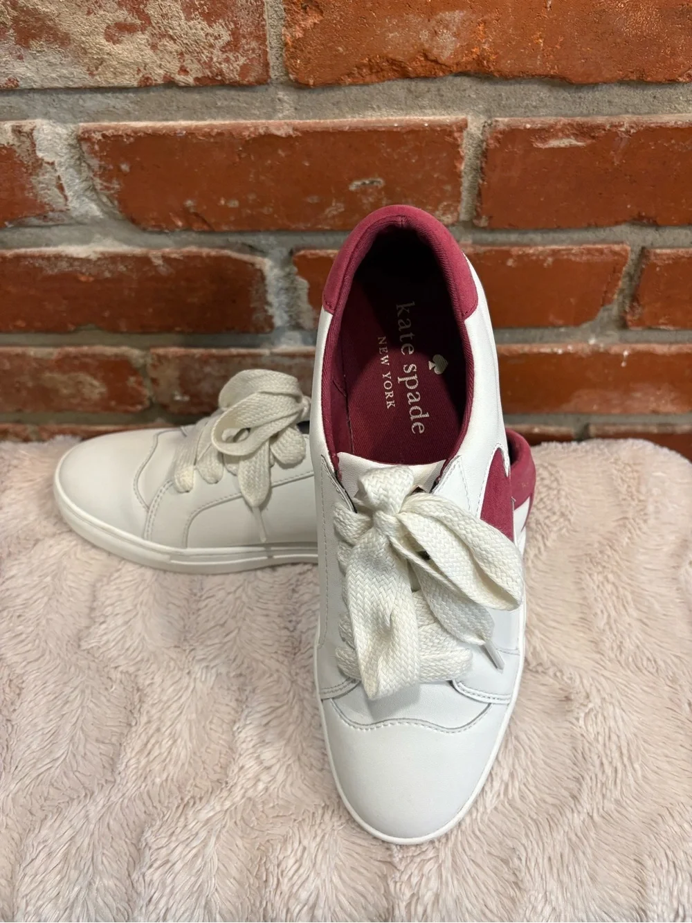Kate Spade New York Fez White Leather Suede Spade Platform Sneakers Size 8B